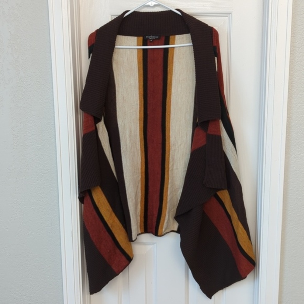 Stambecco Brown Striped Wool Blend Cardigan Made in Italy Size M